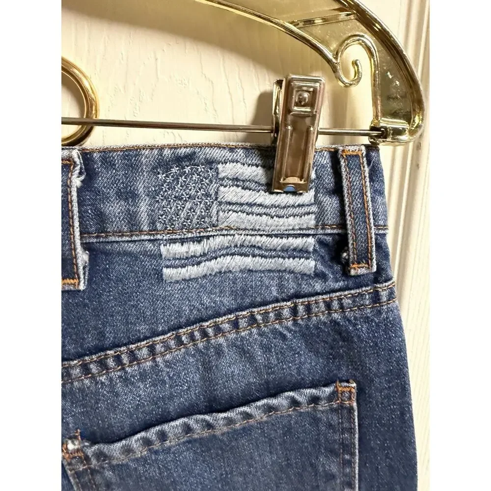REVICE Denim Yin Yang Two Tone Split Blue Jeans High Rise Straight Leg Size 28